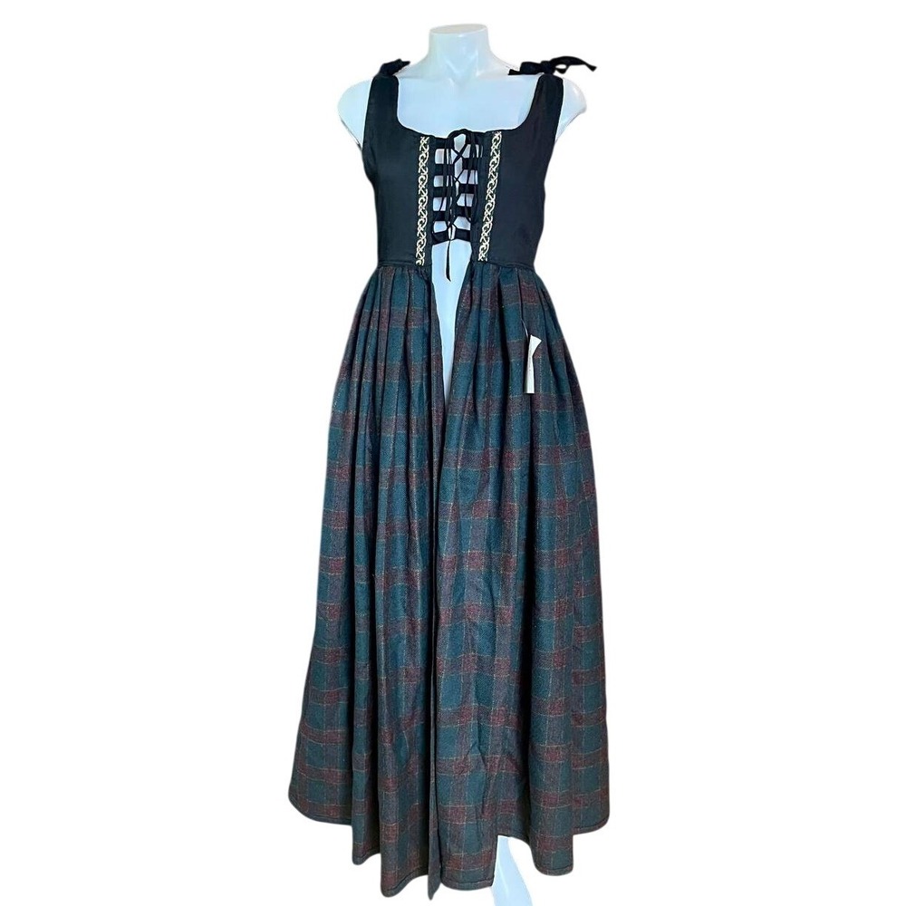 The Likely Lotus NEW Renaissance Faire Kirtle Dress Black Plaid Medieval Gown OS